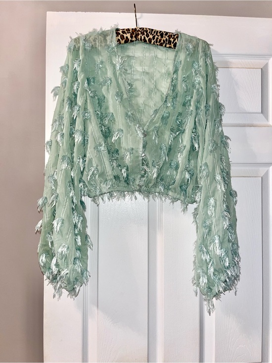 SHEIN Tops - Mint green feathered crop top